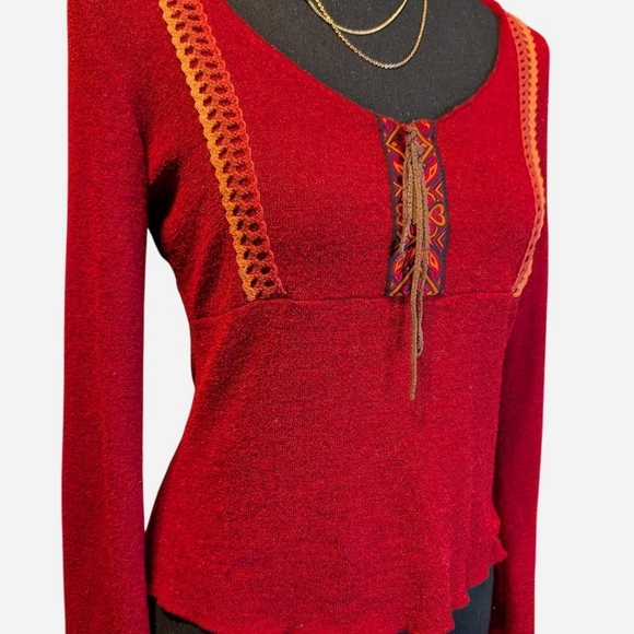 Mary-Kate And Ashley Y2K Red Boho Women's Top with Crochet Detailing - Picture 3 of 6